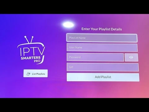 Tela para adicionar dados de uma playlist no IPTV Smarters Pro